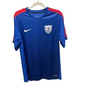 Nike USA Soccer Jersey Mens Large Blue USMNT Dri-Fit Shirt Red Shoulder Swoosh